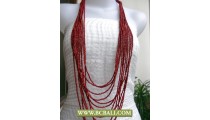 Bcbali Red Layered Multi Strand Beaded Necklaces